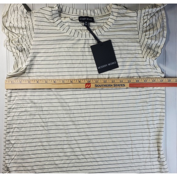 Modern Works Womens Sleeveless Blouse Black White Stripe Shirt Top NWT Medium M - Picture 3 of 9